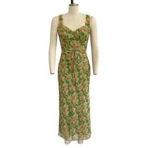Bailey Rose Green and Yellow Regency Maxi Dress with Front Corset Tie